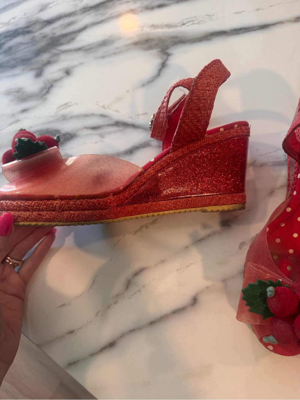 Womens Red Cherry Embellished Sandals - Picture 2 of 4